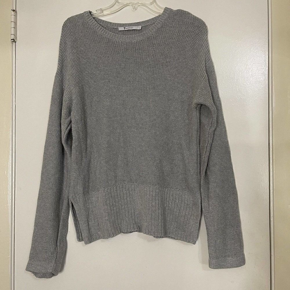 T Alexander wang Gray knit round neck sweater split side hem size XS